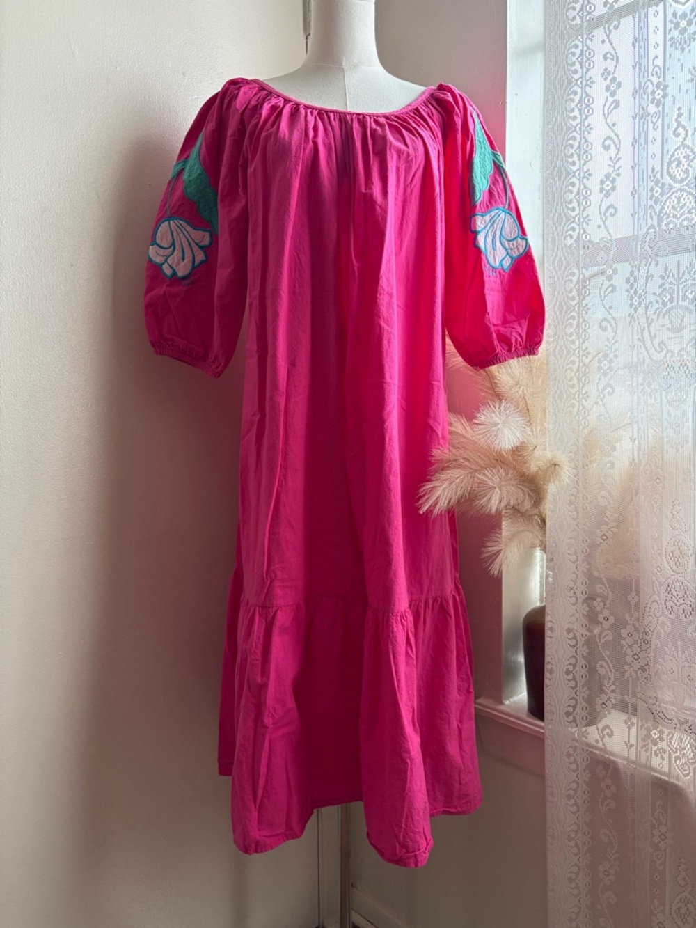 Vintage‎ 80s Vandemere pink poof sleeve maxi dress